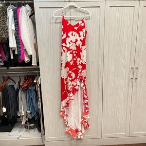 Caroline Constas Red Floral High-Low Silk Dress